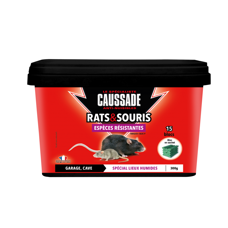 RATS & SOURIS - BLOCS ESPÈCES RÉSISTANTES SEAU 300G (15 X 20 G)